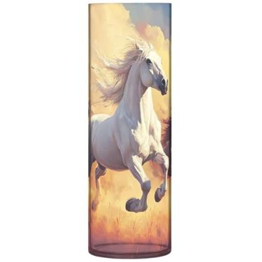 Imagem de Vaso cilíndrico para pintura de cavalos decorativos de mesa, vasos e plantadores de plástico, impressão personalizada, decoração de quarto, 30 cm x 9,9 cm