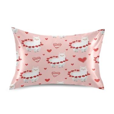 Imagem de Blueangle Fronha de cetim refrescante para cabelo e pele, capa de travesseiro de lhamas brancas dos namorados, tamanho Queen 51 x 76 cm com fecho de envelope (923)