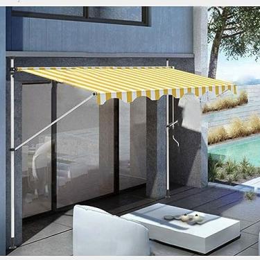 Imagem de CMOLVUR Toldo telescópico de pátio, dossel impermeável ajustável com manivela, abrigo de sombra livre para abrigo de varanda de gazebo, amarelo, 2,5 m x 1,2 m