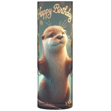 Imagem de Presentes de aniversário de lontra fofa, vaso cilíndrico, buquê de flores, vasos e plantadores de plástico, decoração de quarto, estética, 30 x 9,9 cm