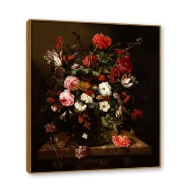 Imagem de Moldura de teca. Arte em tela floral country, pintura botânica vintage de natureza morta, decoração de parede de cozinha de fazenda emoldurada para sala de jantar. B01. 50 x 60 cm - 19,6 x 23,6 pol