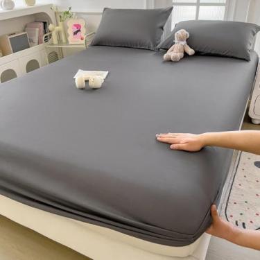 Imagem de Lençol de elástico completo, capa protetora de colchão macio, roupa de cama luxuosa e ultramacia, não desbota, respirável, totalmente elástico, para cama de casa e hotel - cinza ||180 x 200 cm