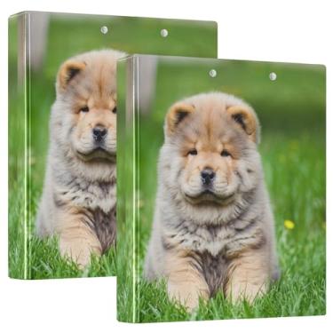Imagem de Fichários Chow Puppy Dog Grass de 3,8 cm, 3 anéis, 200 folhas, estampa fofa, 3 pastas de anel, fichário de escritório, 31,5 x 27 x 6 cm, pacote com 2