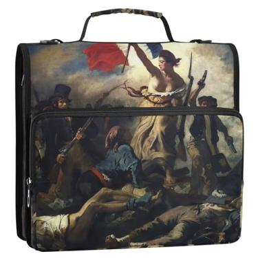 Imagem de Liberty French Painting Delacroix 3 fichários de 3,8 cm anel D com zíper organizador de fichários escolares bolsa com alça de ombro durável vários bolsos pasta grande portfólio