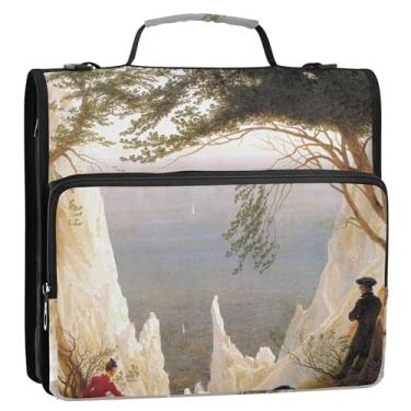 Imagem de Organizador de fichário com zíper Caspar David Friedrich's Chalk Cliffs em Rügen 3,8 cm, 3 argolas para fichários em D para documentos escolares com alça de ombro, portfólio e estojo para pasta de