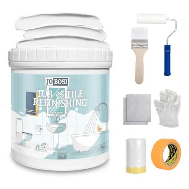 Imagem de Kit de pintura de azulejo à base de água e acabamento de azulejos 16,0 Fl Oz, tinta de azulejo de secagem rápida para parede, piso, pia de banheira para banheiro, cozinha, banheiros, à base de água