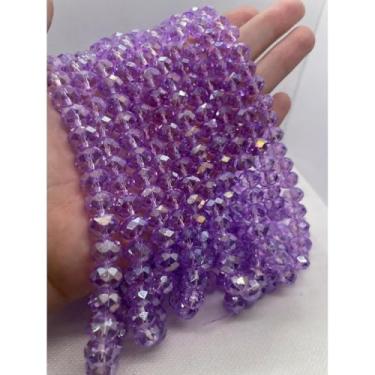 Imagem de Fio de Cristal 10mm Facetado Flat para Bijuterias e Artesanato – Contas de Vidro Premium 63 a 67 Unidades por Fio (Lilas Boreal 13)