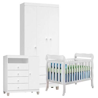 Imagem de Quarto de Bebê 3 Portas Ternura Baby com Berço Lila Branco Brilho - Incorplac
