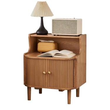 Imagem de Mesa de cabeceira de madeira maciça, mesa de cabeceira moderna com gaveta de armazenamento e prateleira de madeira aberta, mesas laterais de cama de fazenda, mesas de extremidade, cômoda de madeira