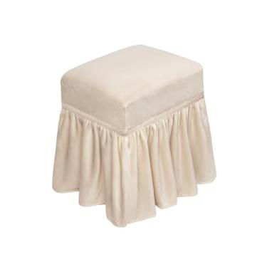 Imagem de NICEEC Capa de banco elástica de elastano com saia removível, supermacia, retangular, capa de banco lavável, capas de assento para sala de estar, quarto, cozinha (bege)