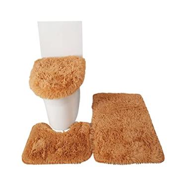Imagem de Conjunto de Tapete Banheiro 3 Peças Capa Tampa do Vasco Sanitário em Forma U -Derrame Macio Absorvente Água Grosso para Piso Porta Quarto