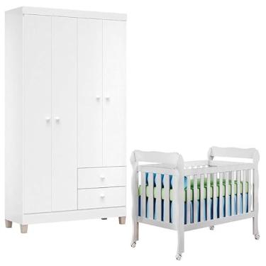 Imagem de Berço Americano Lila e Guarda Roupa Ternura Baby 4 Portas Branco Brilho - Incorplac