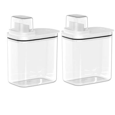 Imagem de Kit Dispenser Organizador Lavanderia 2,3 e 1,5 Litros Acrílico amaciante sabão em pó Lavanderia(2 Branco 1.5L)