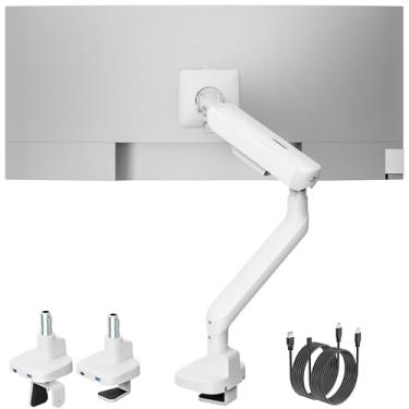 Imagem de monTEK Braço de monitor único com USB, braço mecânico para monitor de mola para telas de 17 a 40 polegadas, suporte de mesa ajustável para monitor comporta até 11 kg com braçadeira C/suporte de mesa