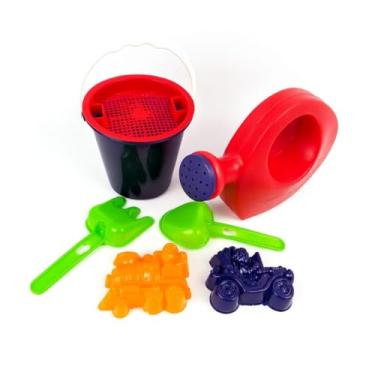 Imagem de Kit Praia 7 Peças com Regador Balde Pá Rastelo e Moldes Brinquedo de Areia para Crianças Cores Variadas