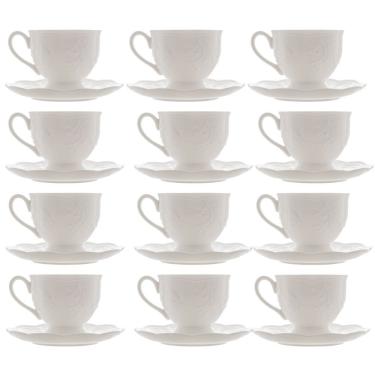 Imagem de Jogo 12 XícarasDe Café Com Pires Em Porcelana New Bone Butterfly Borboleta E Flores 100ml Lyor