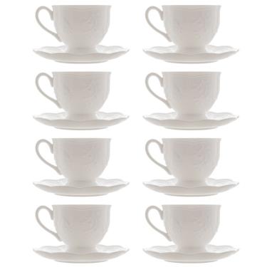 Imagem de Jogo 8 XícarasDe Café Com Pires Em Porcelana New Bone Butterfly Borboleta E Flores 100ml Lyor