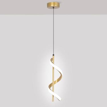 Imagem de Luminária pendente espiral, moderna, LED - 13W, luminária linear de metal com cúpula de acrílico, lustre para ilha de cozinha, altura ajustável, pacote com 1 unidade