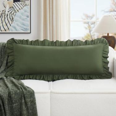 Imagem de KKJIAF Capas de almofada lombar verde-oliva 35,5 x 91 cm, conjunto de 1, fronhas de microfibra com babados, fronhas de travesseiro de ombro para sofá-cama sala de estar