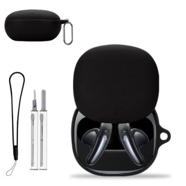 Imagem de Capa para Anker Soundcore Liberty Buds, capa protetora com kit de limpeza, capa protetora de silicone macio, acessórios para cordão e chaveiro, impermeável, à prova de poeira, à prova de choque, preta