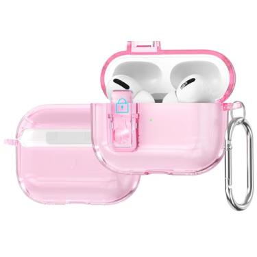 Imagem de Capa transparente para AirPods Pro 3 2025 com trava segura, capa de TPU macio, chaveiro fofo para mulheres e meninas, rosa