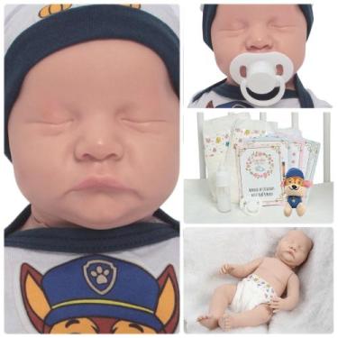 Imagem de Boneco Reborn Bebê Recém Nascido 100% Silicone Acessórios - Cegonha Re