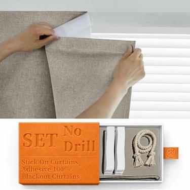 Imagem de Cortinas autoadesivas 100% blackout, persiana preta para janela, coberturas temporárias de tecido, cortinas fáceis de pendurar, sem necessidade de haste, uso para quarto, cozinha, L 152 x C 152 cm, 1