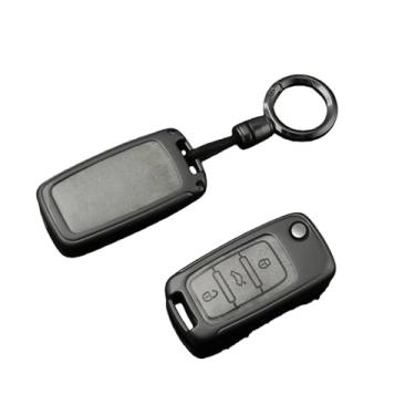 Imagem de Capa de liga de couro para chave remota de carro, compatível com vw polo tiguan passat b5 b6 b7 golf 4 5 6 mk6 jetta lavida, acessórios(A-grey chain)