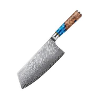 Imagem de Conjunto De Facas De Cozinha Em Aço Damasco Com Cabo Azul, Profissiona