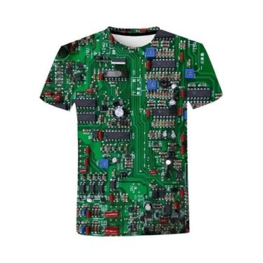 Imagem de Camiseta Gráfica Unissex Com Estampa De Placa De Circuito 3D, Manga Cu