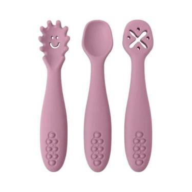 Imagem de Conjunto De Colher E Garfo De Silicone Para Bebês 3PCS Utensílios De A