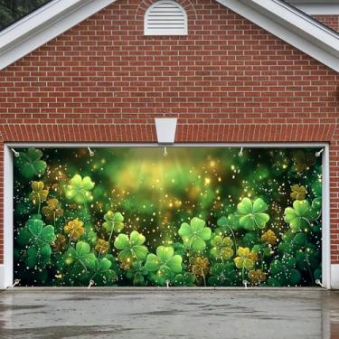 Imagem de Decoração de faixa de porta de garagem, grande decoração de capa de páscoa interna externa para casa, pano de fundo de festa de férias à prova d'água para varanda, quintal, parede (trevo, 2,1 x 4,9 m)