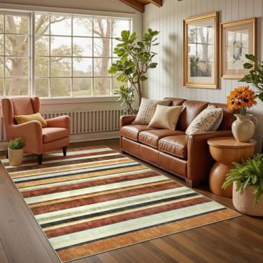 Imagem de jinchan Tapete de área moderno, listrado, lavável, macio, grande, cobertura, antiderrapante, colorido, para quarto, cozinha, sala de jantar, escritório, caramelo, crepúsculo
