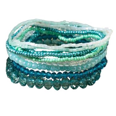 Imagem de Zszkoz Pulseiras femininas com contas de sementes empilháveis multicamadas boêmias, contas de cristal coloridas, pulseira BFF, joias de verão praia Havaí, Small, Acrílico, Sem pedras preciosas