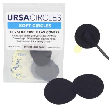 Imagem de URSA Soft Circles: Capas macias reutilizáveis que fornecem um escudo contra o vento e camuflagem para microfones Lavalier (15x círculos macios + 30x adesivos, preto)