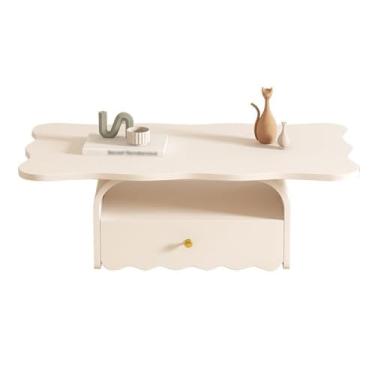 Imagem de Mesa de centro branca moderna simples para salas de estar pequenas, design minimalista criativo, montagem fácil, móveis de casa elegantes