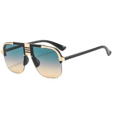 Imagem de HPIRME Óculos sem aro, unissex, tamanho grande, estilo retrô, armação reta, proteção UV400 (preto, verde e chá)