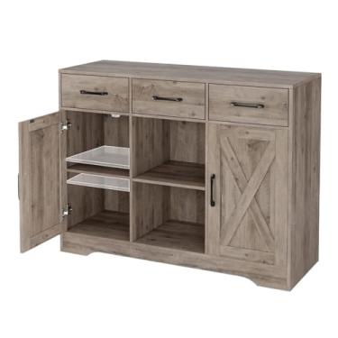 Imagem de Armário de armazenamento simples e moderno para buffet, aparador de madeira com gavetas e prateleiras para café, cozinha, sala de jantar, móveis domésticos