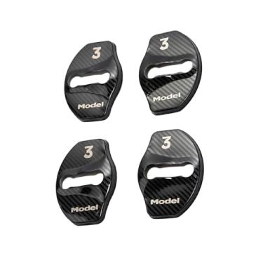 Imagem de DBEIXIWEI Capa protetora de fechadura de porta de aço inoxidável, acabamento de fechadura de porta para Tesla Model 3 (preto), 4 peças