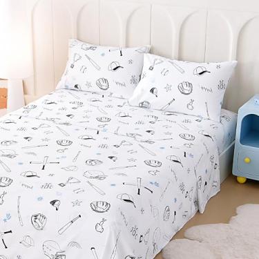 Imagem de Swiftify Jogo de lençol casal para crianças, meninos e meninas, jogo de cama de 4 peças para adolescentes, meninos e meninas, conjunto de cama com estampa de desenho animado, bolso profundo de