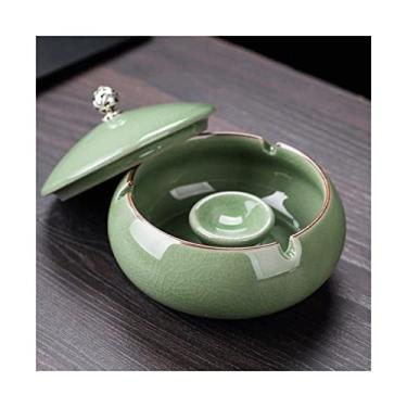 Imagem de x3anggyt5 Cinzeiro circular criativo para cigarros, sala de estar, quarto, sala de jantar, cinzeiro, cerâmica com capa, cinzeiro anti-voo, bandeja de cinzeiro para decoração de mesa de chá ao ar livre