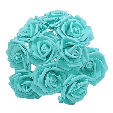 Imagem de NevStp 10/20/30 peças 8 cm espuma de PE artificial flores rosas buquês de noiva para mesa de casamento, decorações de festa em casa, suprimentos de scrapbook, azul-petróleo, 30 peças