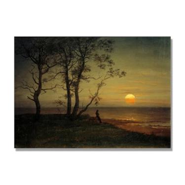 Imagem de NHLDZYH J.C. Dahl Reprodução de arte famosa, arte em tela de paisagem romântica nórdica, decoração de parede elegante para sala de estar e escritório. (litoral ao luar). 60 x 84 cm - 23,6 x 33,1 pol