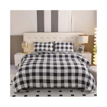 Imagem de x3anggyt5 Conjunto de cama xadrez preto e branco, macio, leve, geométrico, xadrez, conjunto de capa de edredom para todas as estações (EUA solteiro - 173 x 229 cm)