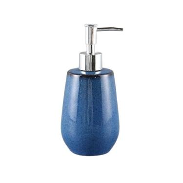 Imagem de Dispensadores de sabonete, frasco de loção de cerâmica, frasco de xampu de hotel, dispensador de gel de banho, 380 ml, dispensador de prensa doméstica, garrafa vazia, bomba de sabão (azul)