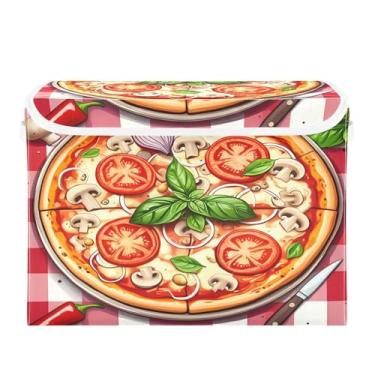 Imagem de STAYTOP Delicious Pizza Cestos de armazenamento empilháveis grandes dobráveis com tampas, caixas de armazenamento dobráveis, cestas organizadoras de armário para escritório em casa, jardim de infância