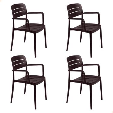 Imagem de Kit 4 Cadeira Tramontina Amélia Em Polipropileno Cor Marrom Com Braços 92099109
