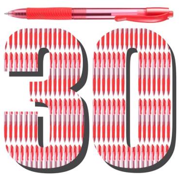 Imagem de Aozora Canetas de tinta vermelha a granel, pacote com 30, canetas esferográficas retráteis, ponta média, caneta de tinta lisa, aderência macia para diário, material escolar, escritório, 1,0 mm