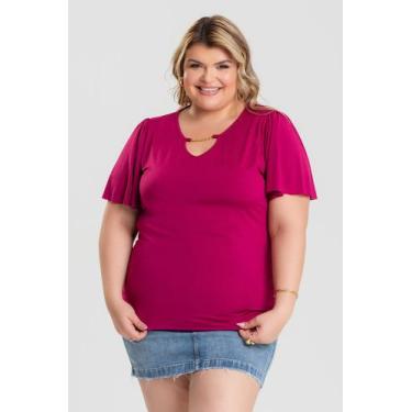 Imagem de Blusa Plus Size Mangas Godê Detalhe Gota Decote c/ Corrente de Metal -