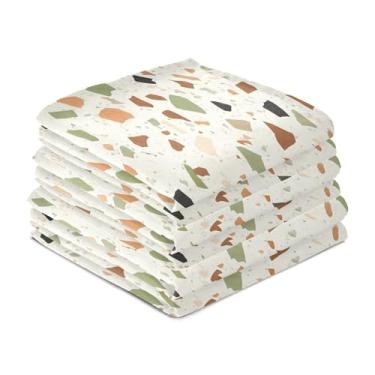 Imagem de Wassud Toalhas de prato de cozinha padrão Terrazzo pacote com 6 panos de prato macios com laço para pendurar toalha de mão de secagem rápida super absorvente toalhas de chá de mesa decorativas 71 x 45